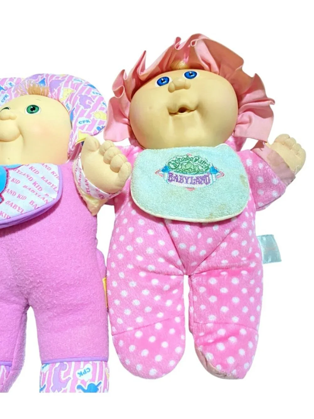 2 Cabbage Patch Kids Babyland Soft Plush Dolls Vintage 1988 Rattle Squeaker READ